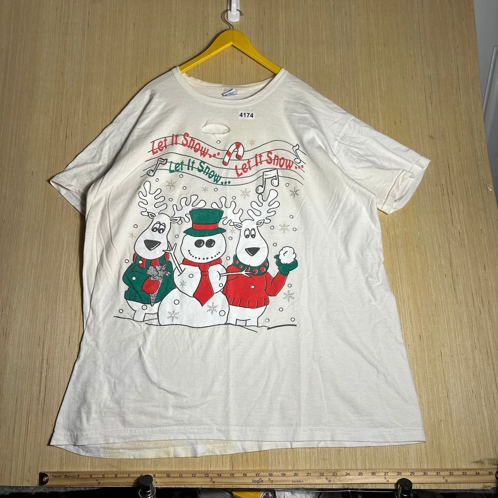 Vintage Christmas Let It Snow Shirt OSFA White Short Sleeve Men's Graphic 90s